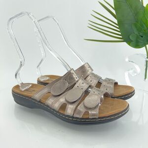 Clarks Womens Leisa Cacti Sandal Size 11 M Bronze Leather Slide Adjustable Shoe